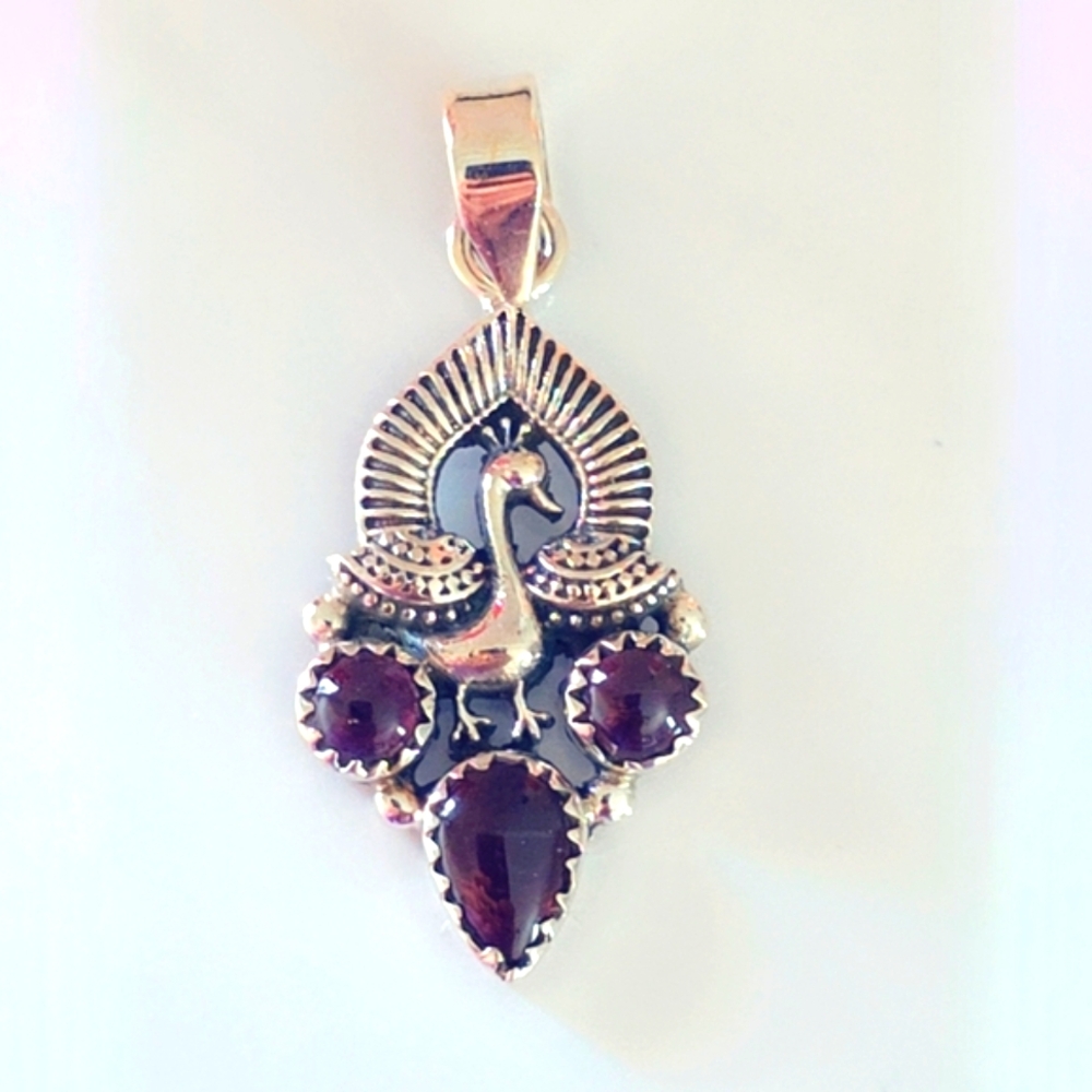 🦚 Rhodolite Garnet Sterling Gemstone Pendant
